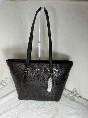 Calvin Klein Brown Tote Handbag + Gold Bag Charm — MSRP $168